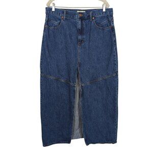 Madewell Denim Cotton Skirt Women’s Size 32 High Rise Front Slit Midi Blue Jean